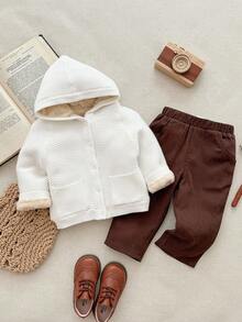 Blossori Baby Girls' French Elegant Floral Knit Long Sleeve Hooded Cardigan - White - View 6