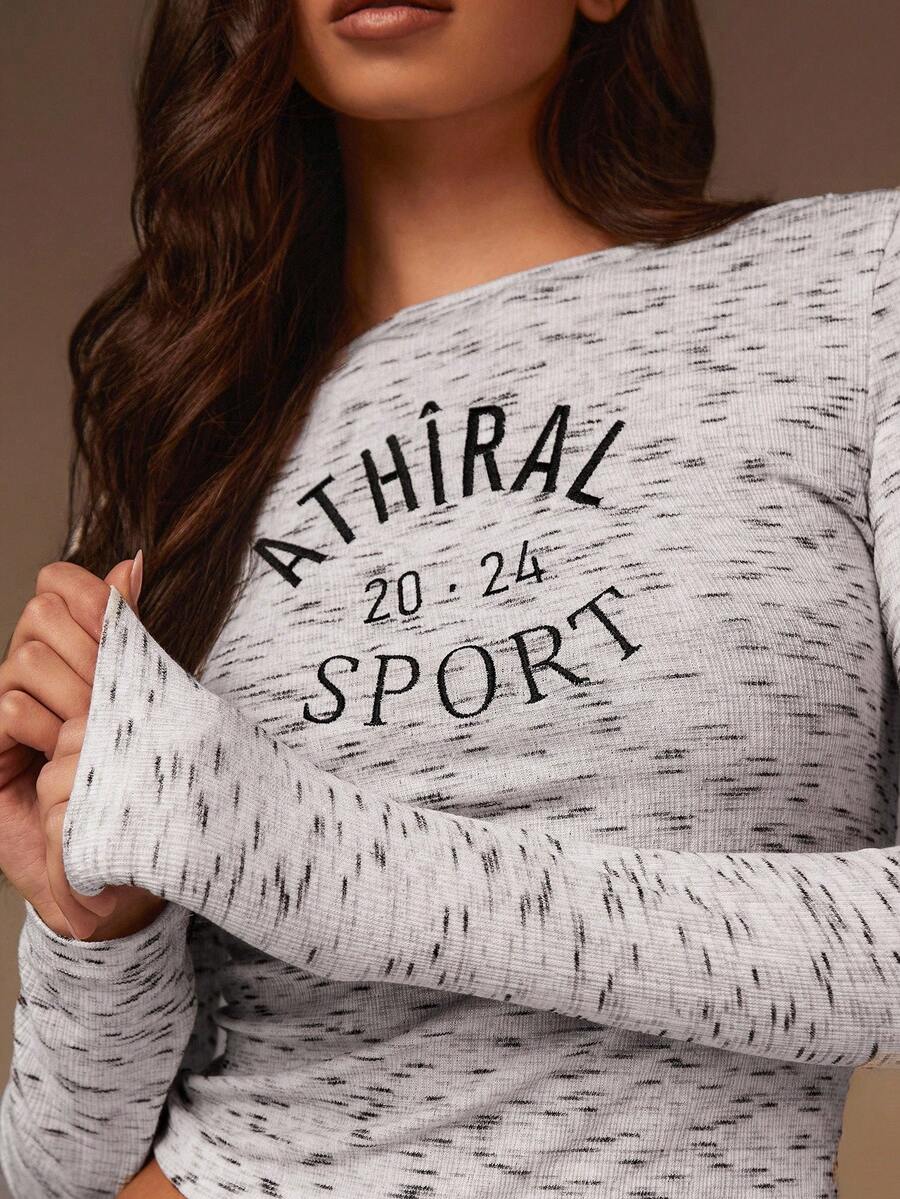 Athîral 女士秋季时尚字母刺绣修身短款T恤 - 彩色 - 查看 1