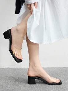 CUCCOO BIZCHIC 女士黑色时尚简约透明系带高跟凉鞋 - 黑色 - 查看 3