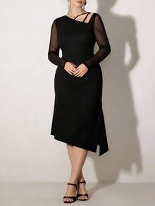 Modelyn Women's Solid Color Sheer Sleeve Cinched Waist Elegant Dress, Autumn/Winter