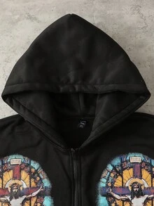 ROMWE MEN Street Life Men's Casual Cross & Figure Print Hoodie Sweatshirt, Autumn/Winter - Black - View 3