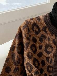 GlowEve 秋冬时尚豹纹圆领女式宽松针织开衫 - 彩色 - 查看 4