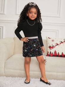 SHEIN 节日派对郊游聚会圣诞节亮片紧身迷你裙、派对礼服 - 黑色 - 查看 5