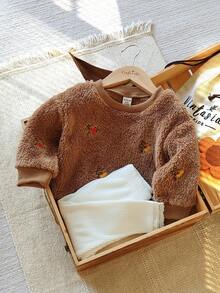 SHEIN Vintaside Kids 2件套女婴休闲长袖上衣和紧身裤套装 - 咖啡棕 - 查看 5