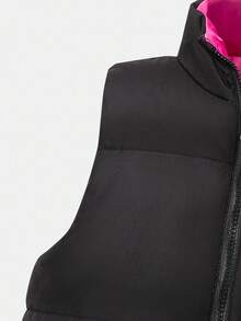 Girls' Casual Reversible Sleeveless Padded Vest With Stand Collar, Suitable For School And Commute, Autumn/Winter - Multicolor - View 5