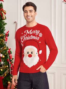Manfinity RelaxMax 男士休闲圣诞图案毛衣，秋冬 - 紅色 - 查看 5