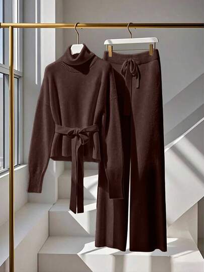 Franclia 2 piezas/Set Suéter tejido elegante de alta gama para mujer, blanco, otoño/invierno