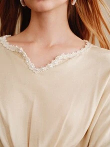 Aveloria Ensemble 2 pièces femme, Top tricoté épaules dénudées à taille cintrée, style vintage chic et élégant pour le travail. Style rétro, automne. Tenue de professeur, Top beige avec jupe