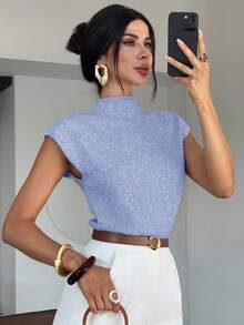 Firerie 优雅高领宽松休闲百搭无袖针织毛衣背心外出上衣女秋冬上学上衣 - 淺藍色 - 查看 11