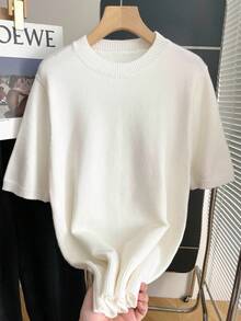 INAWLY 男士常规版型宽松针织短袖圆领上衣，秋季款 - 白色 - 查看 4