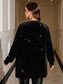 SHEIN Clasi Áo khoác cardigan dáng rộng màu đen cỡ lớn có túi, áo khoác cardigan màu đen cho nữ công sở thường ngày Áo khoác cardigan cỡ lớn cho nữ Áo khoác màu đen Áo khoác nữ cỡ lớn Áo khoác blazer cỡ lớn cho nữ Quần áo mùa thu - màu đen - Xem 4