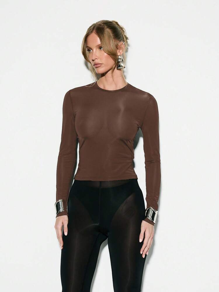 KIZN Form Fitting Long Sleeve Top With Metallic Cuffs