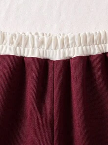 Elladie kids 2件套年轻女孩时尚宽松运动衫和松紧腰阔腿裤套装，春秋 - 酒紅色 - 查看 4