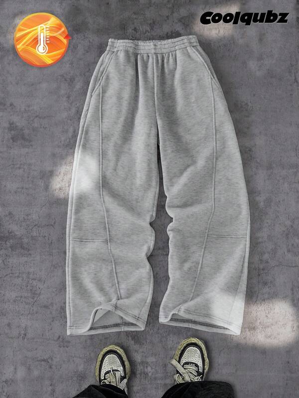 Teenage Boys' Casual Loose Fit Patchwork Gray Straight Leg Sweatpants, Versatile Sports Pants For All Seasons