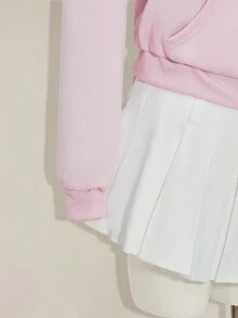 SHEIN ICON 女士蓬松连帽衫粉色刺绣休闲户外街头风格短款拉链夹克，适合秋冬女士 - 粉色 - 查看 8