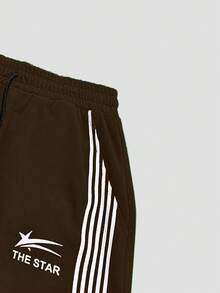 Manfinity Campus Court Quần nỉ có dây rút họa tiết sọc tương phản cỡ lớn thường ngày dành cho nam - Cà phê nâu - Xem 5