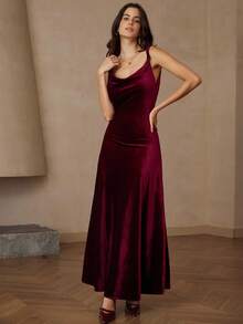 Aveloria Rosie Tkanina aksamitna, głęboki dekolt z ozdobnym węzłem, elegancka sukienka bez rękawów z wiązaniem w talii, stylowa i uniwersalna