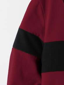 Vacaura Young Boys' Casual Color Block Long Sleeve Round Neck T-Shirt,Sports Style Design Tops For Summer,School,Spring,Autumn,Outdoor Activities,Daily Wear - Burgundy - View 3