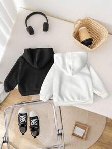 SHEIN 两件套，买一送一，儿童男童休闲运动衫，连帽运动衫套装，儿童长袖运动衫，男女童均可穿，返校服，基本款上衣，黑色上衣，男童返校服，外套 - 彩色 - 查看 3