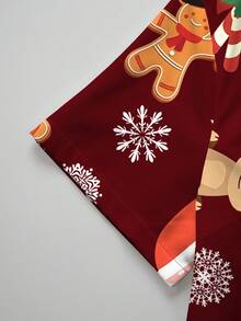 PopScrub 女士时尚 V 领短袖磨砂上衣，卡通驯鹿、雪花、圣诞树和圣诞老人全身印花，圣诞主题 - 彩色 - 查看 4