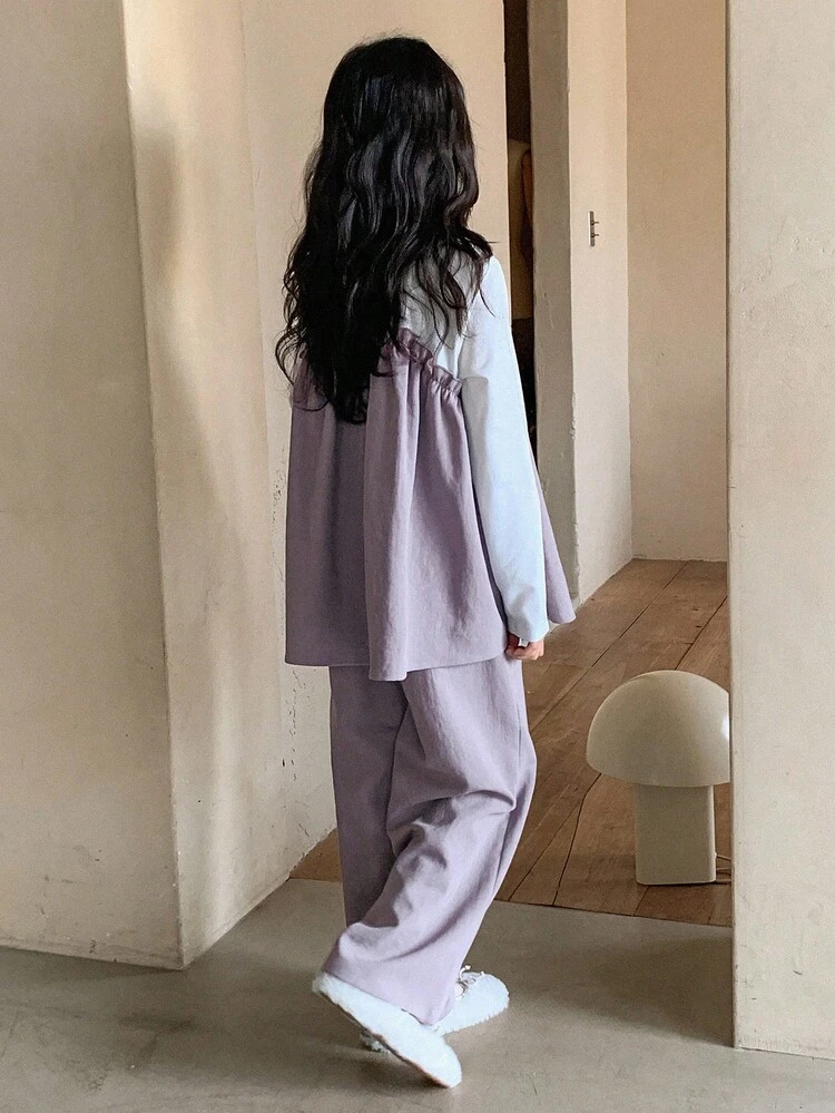 2pcs Tween Girl Tween Girls Fall Outfit - Long Sleeve T-Shirt + Pants Set