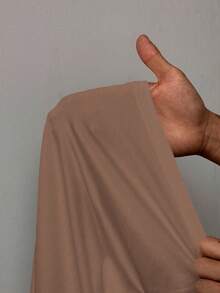 BamGleam Kaos Wanita Warna Polos Kerah Tegak Lengan Panjang Hem Asimetris Pas Badan - Khaki - View 7