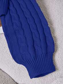 Franclia Casual Solid Color Lantern Sleeve Sweater, Autumn - Teal Blue - View 3