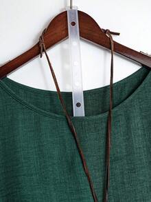 Linhara Plus Size Casual Solid Color Batwing Sleeve Ruffle Hem Blouse - Green - View 4