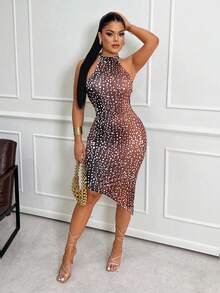 Sirith Women's Fashion Halter Neck Deer Print Sleeveless Dress Cheetah Print Leopard Print Party - Brown - View 3