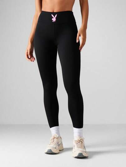 Missguided x Playboy Fitted High Waisted Bunny Logo Leggings For Athletic Performance Training Yoga Gym Workouts