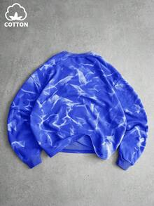 Manfinity Roghcode Sudadera holgada casual con estampado de ola de agua de estilo callejero popular, bordado conmemorativo "Libertad" para hombres - Azul - Ver 3