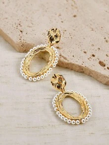 Opalesca 18K镀金简约时尚风格珍珠耳环 - 金黃色 - 查看 5