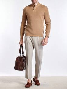 Manfinity Homme Men's Solid Color Long Sleeve Casual Pullover Sweater, Autumn/Winter - Khaki - View 6