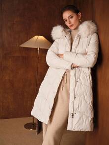 MOTF PREMIUM 绗缝毛绒饰边连帽冬季大衣 - 白色 - 查看 8