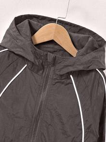 Girls' Hooded Jacket With Reflective Stripes And Glow-In-The-Dark Design, Comfortable Outerwear - Grey - View 4