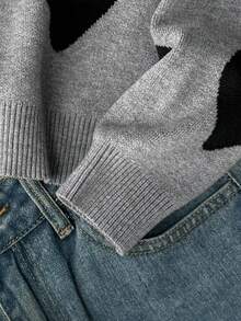 SHEIN 女童时尚简约心形图案提花针织长袖毛衣秋冬 - 灰色 - 查看 7