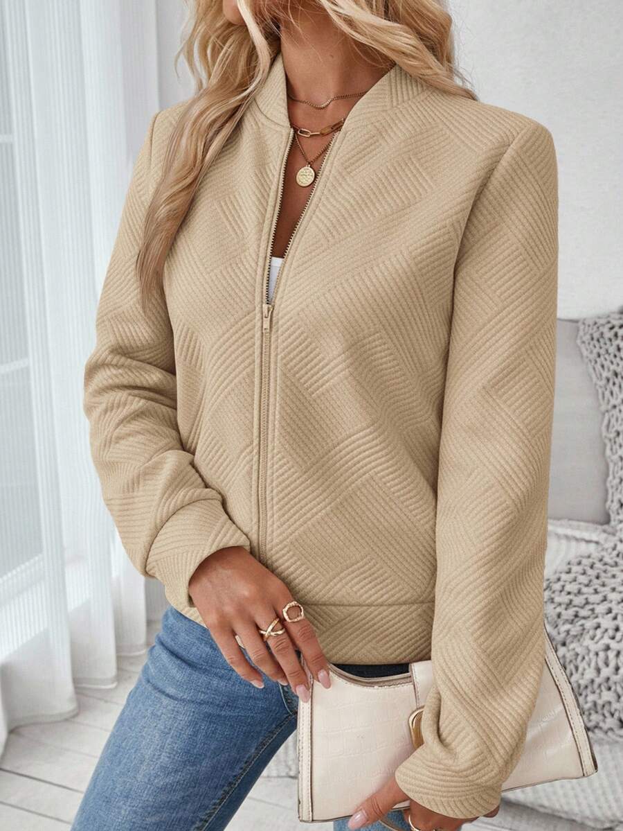 EMERY ROSE Plus Size Casual Solid Color Jacket, Women's Winter Coat - Apricot - View 1