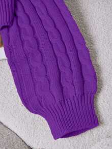 Franclia Casual Solid Color Lantern Sleeve Sweater, Autumn - Purple - View 4