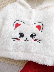 SHEIN 新生女婴可爱蓬松卡通图案连帽上衣和松紧腰裤两件套，秋冬 - 彩色 - 查看 4