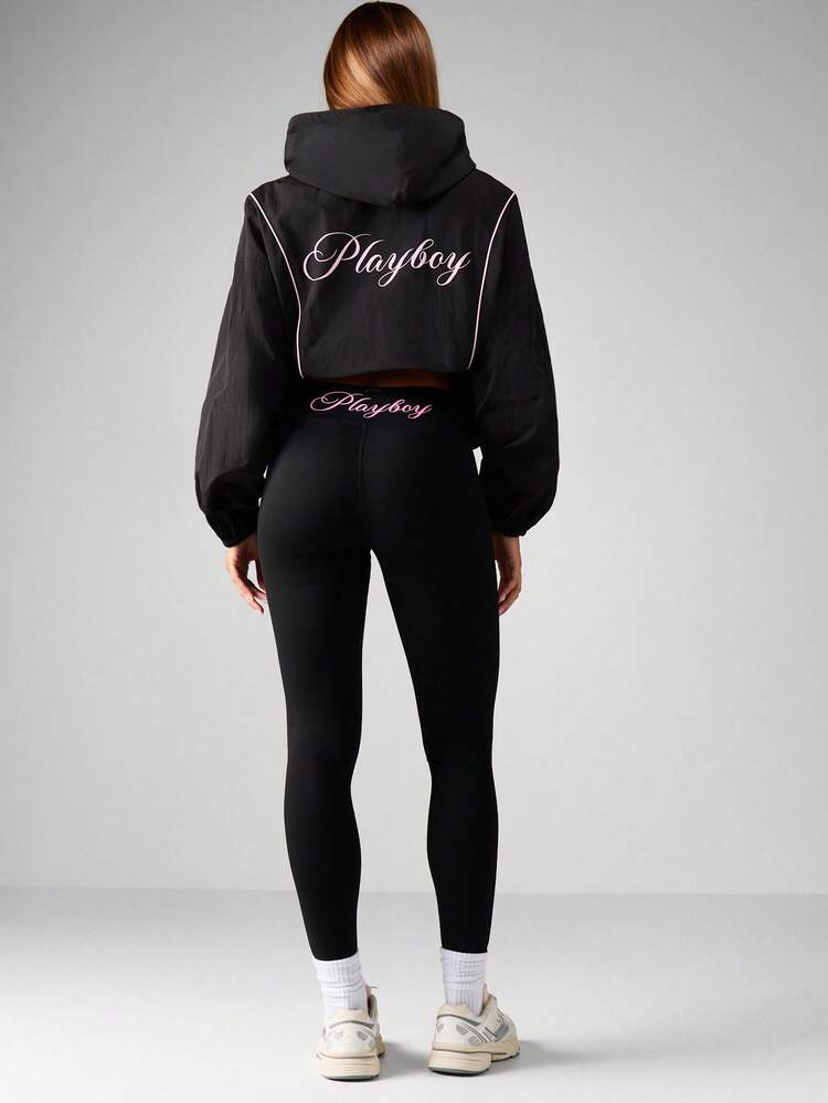 Missguided x Playboy Fitted High Waisted Bunny Logo Leggings For Athletic Performance Training Yoga Gym Workouts