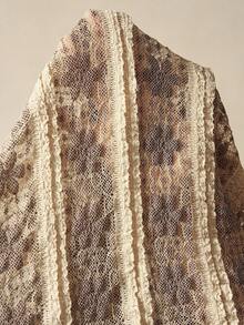 Bohemela 女式休闲纯色针织蕾丝圆领长袖上衣 - 杏色 - 查看 8