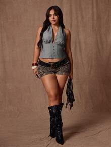 Rustia Débardeur à bretelles fines grande taille, sexy et décontracté - Gris pâle - Voir 7