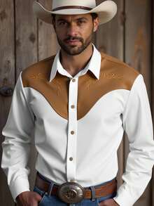 Manfinity Nomadique Men's Western Style Contrast Color Embroidered Button-Down Shirt Western Shirt Men Rodeo Shirt, Fall