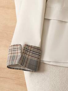 SHEIN 少女休闲时尚日常简约商务风格单扣西装外套，春秋季 - 杏色 - 查看 5