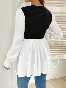 SHEIN Maternity Casual Color Block Patchwork Nursing Top, Autumn Fall - Black and White - View 2