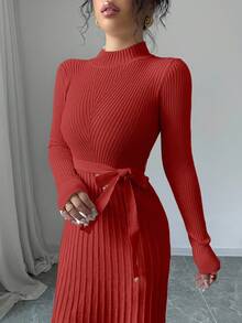Rafferiza Elegant Solid Color Collared Knit Dress For Commuting