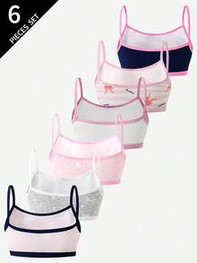 6pcs Girls' Comfortable Soft Cute Hip Hop Love Star Heart Cherry Bow Print Cotton Camisole Vest - Multicolor - View 2