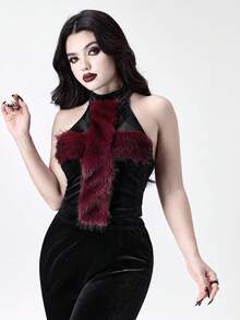 ROMWE Áo nhung lông thú kiểu Gothic cổ điển hình thánh giá - màu đen - Xem 5