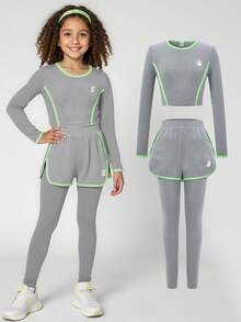 JNSQ Tween-Mädchen Outfit-Sets, Kinder-Herbst-/Winter-Sportbekleidung, Slim-Fit-T-Shirt mit Rundhalsausschnitt und Langarm-Sporthose, 2-teiliges Set, geeignet für den Alltag im Herbst/Winter, Outdoor-Aktivitäten, Urlaub, Streetstyle, Party und Freizeit