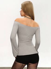 INAWLY Women's Bell Sleeve Scoop Neck Five-Pointed Star Pattern T-Shirt - Grey - View 5